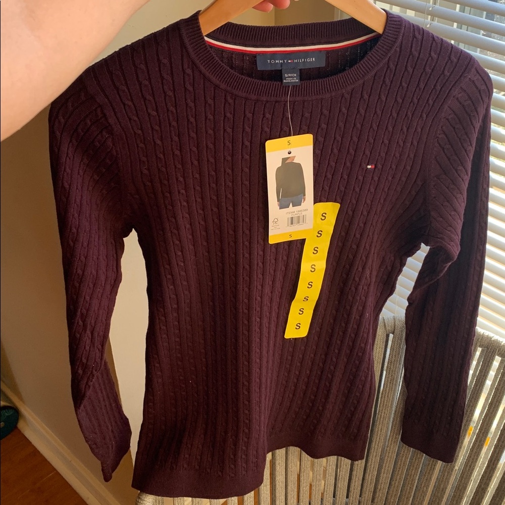100 Cotton,Tommy Hilfiger women Deep dark purple Crewneck Sweater - Picture 4 of 10